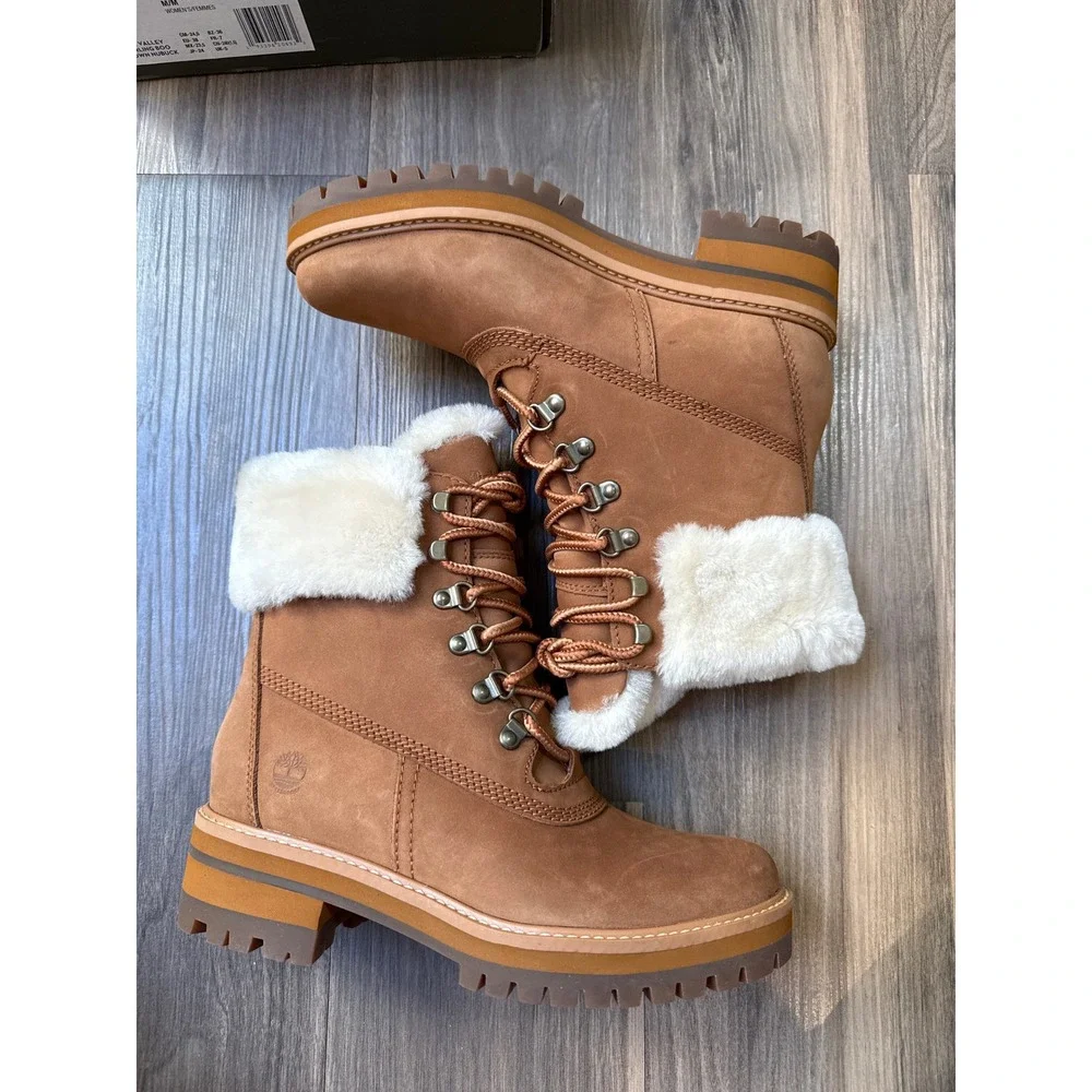 Timberland Courmayeur Valley Boot Women 7 Brown Shearling Waterproof 0A299J